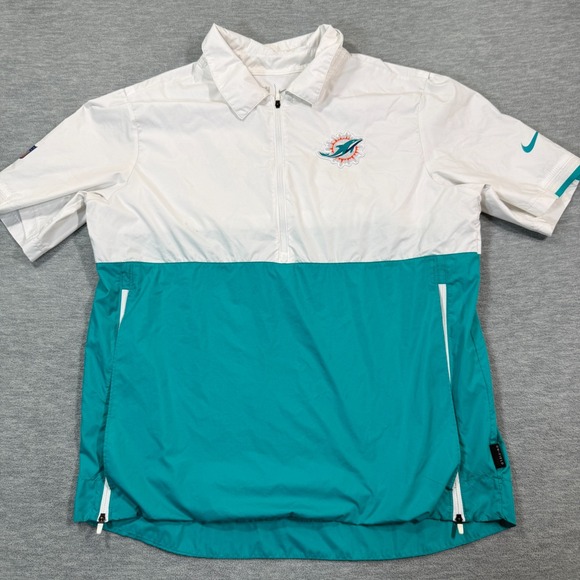 Nike Pullover Mens Medium White Teal Miami Dolphins NFL On Field Half Zip Top - Picture 1 of 12